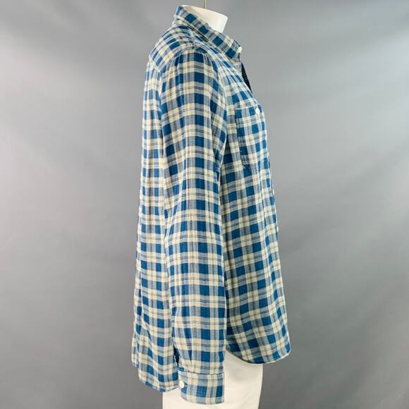 RRL by RALPH LAUREN Size XL Blue Cream Plaid Cotton Long Sleeve Shirt - Picture 3 of 10
